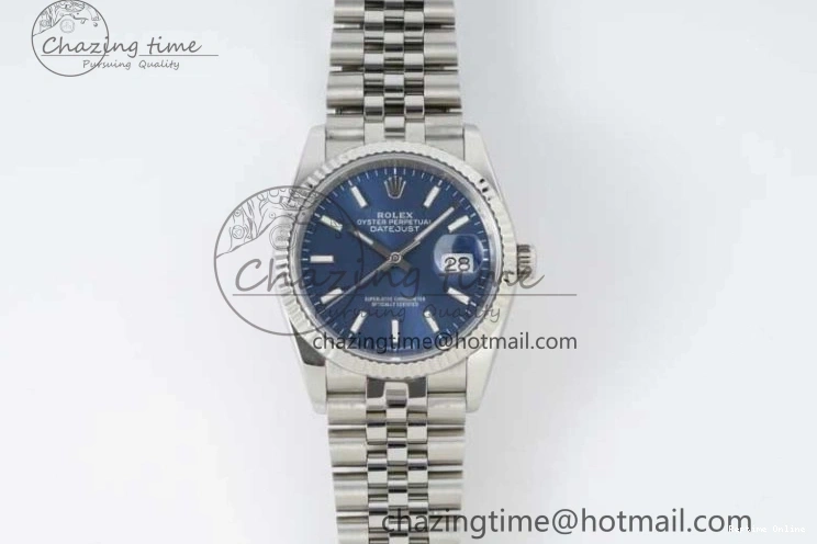 0103 EasyCare DateJust 36 DIWF 1:1 Best Edition 904L Steel Blue Stick Dial on Jubilee Bracelet SA 2317
